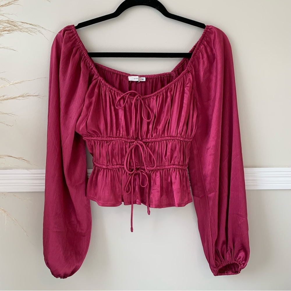 Lush Puff Sleeve Tie Front Top